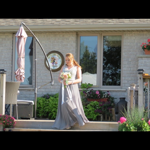 After Six Charcoal Grey with Ivory Lace Bridesmaid Dress Size 14 - Picture 5 of 5